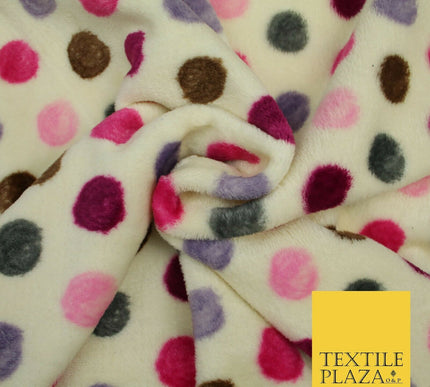 Super Soft Cream Magenta Multi Spotted Cuddle Fleece Double Sided Fabric 58"1842