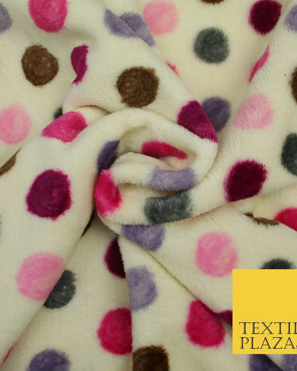 Super Soft Cream Magenta Multi Spotted Cuddle Fleece Double Sided Fabric 58"1842