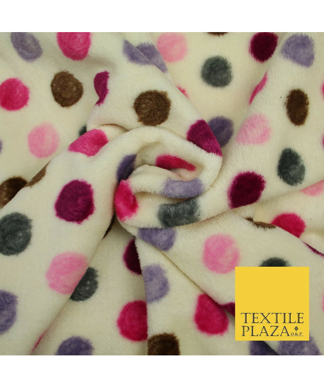 Super Soft Cream Magenta Multi Spotted Cuddle Fleece Double Sided Fabric 58"1842