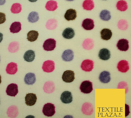 Super Soft Cream Magenta Multi Spotted Cuddle Fleece Double Sided Fabric 58"1842