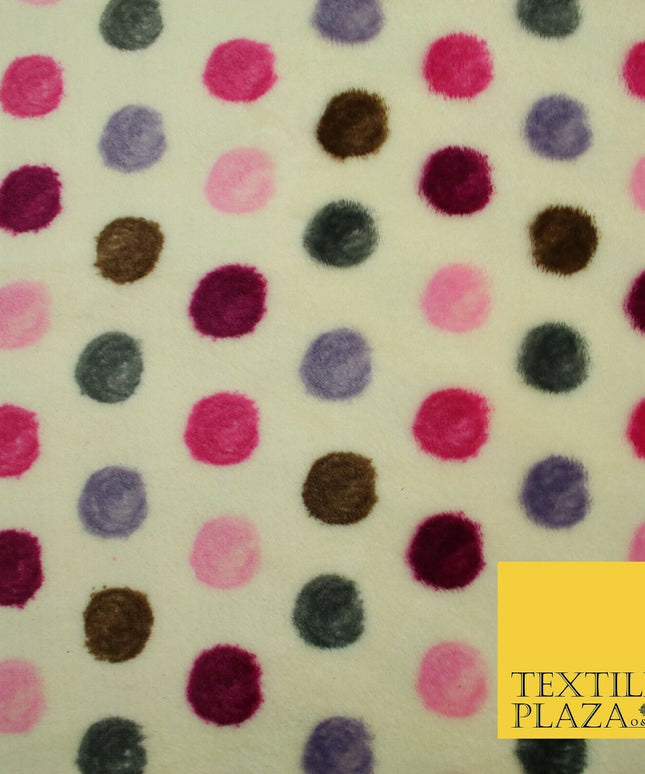 Super Soft Cream Magenta Multi Spotted Cuddle Fleece Double Sided Fabric 58"1842