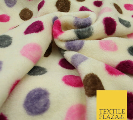 Super Soft Cream Magenta Multi Spotted Cuddle Fleece Double Sided Fabric 58"1842