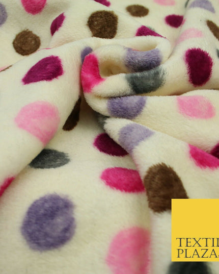 Super Soft Cream Magenta Multi Spotted Cuddle Fleece Double Sided Fabric 58"1842