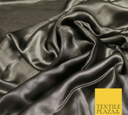 BLACK SILVER Fine Silky Metallic Shimmer Satin Georgette Dress Fabric Drape 1428