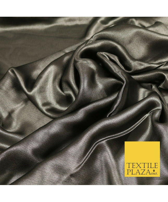 BLACK SILVER Fine Silky Metallic Shimmer Satin Georgette Dress Fabric Drape 1428