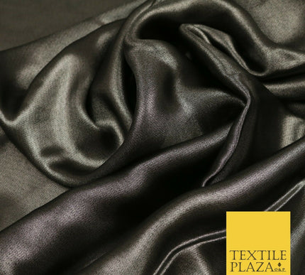 BLACK SILVER Fine Silky Metallic Shimmer Satin Georgette Dress Fabric Drape 1428