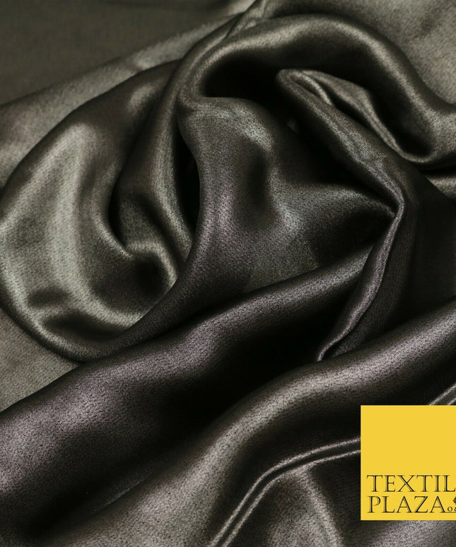 BLACK SILVER Fine Silky Metallic Shimmer Satin Georgette Dress Fabric Drape 1428