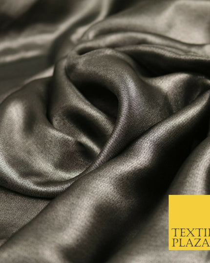 BLACK SILVER Fine Silky Metallic Shimmer Satin Georgette Dress Fabric Drape 1428