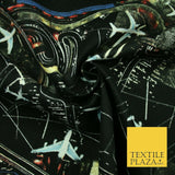 Black Runway Planes Travel Airport 100% COTTON CANVAS Print Fabric Craft 2286