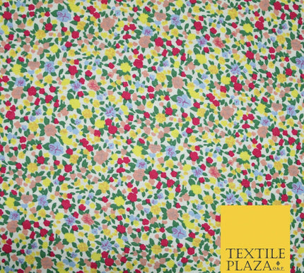 Yellow Pink Floral Flower Ditsy Lightweight Polyester Jersey Fabric 59" 5005