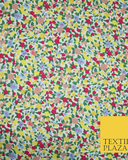 Yellow Pink Floral Flower Ditsy Lightweight Polyester Jersey Fabric 59" 5005