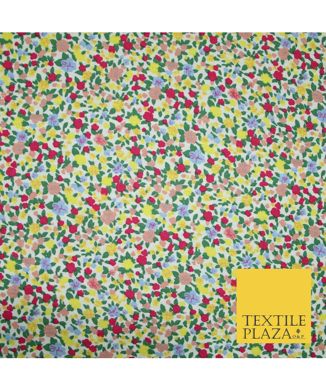 Yellow Pink Floral Flower Ditsy Lightweight Polyester Jersey Fabric 59" 5005