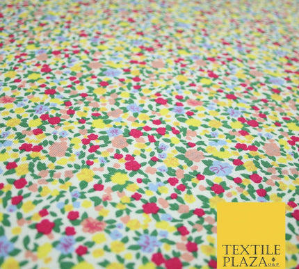 Yellow Pink Floral Flower Ditsy Lightweight Polyester Jersey Fabric 59" 5005