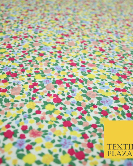 Yellow Pink Floral Flower Ditsy Lightweight Polyester Jersey Fabric 59" 5005