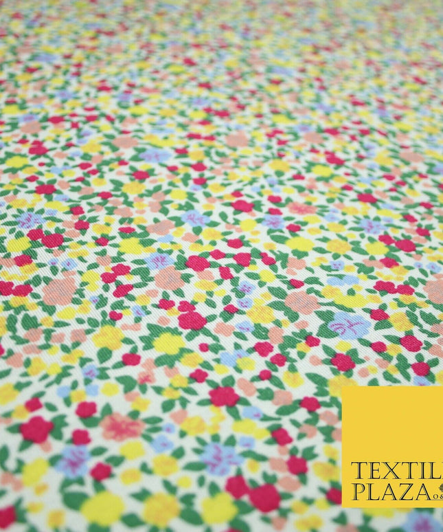 Yellow Pink Floral Flower Ditsy Lightweight Polyester Jersey Fabric 59" 5005