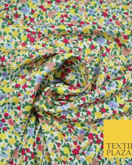 Yellow Pink Floral Flower Ditsy Lightweight Polyester Jersey Fabric 59" 5005