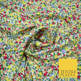 Yellow Pink Floral Flower Ditsy Lightweight Polyester Jersey Fabric 59" 5005
