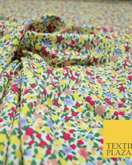 Yellow Pink Floral Flower Ditsy Lightweight Polyester Jersey Fabric 59" 5005
