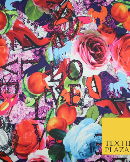 Colourful Wacky Artsy LOVE Girly Lips Heels Floral Smooth Jersey Fabric 56" 5004