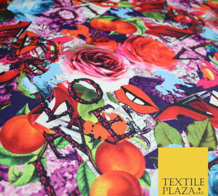 Colourful Wacky Artsy LOVE Girly Lips Heels Floral Smooth Jersey Fabric 56" 5004