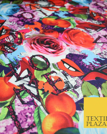 Colourful Wacky Artsy LOVE Girly Lips Heels Floral Smooth Jersey Fabric 56" 5004