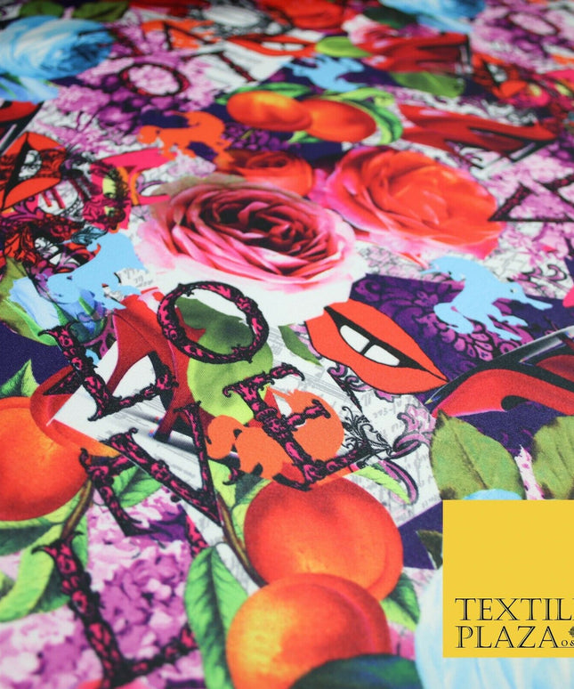 Colourful Wacky Artsy LOVE Girly Lips Heels Floral Smooth Jersey Fabric 56" 5004