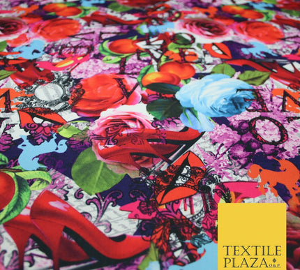 Colourful Wacky Artsy LOVE Girly Lips Heels Floral Smooth Jersey Fabric 56" 5004