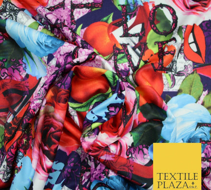 Colourful Wacky Artsy LOVE Girly Lips Heels Floral Smooth Jersey Fabric 56" 5004