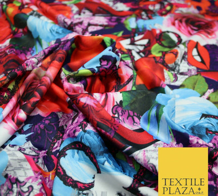 Colourful Wacky Artsy LOVE Girly Lips Heels Floral Smooth Jersey Fabric 56" 5004