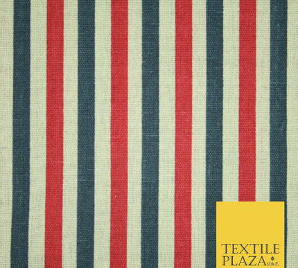 Blue Pink Ivory 1cm Candy Stripes Lines Printed 100% Cotton Linen Fabric 60"Wide