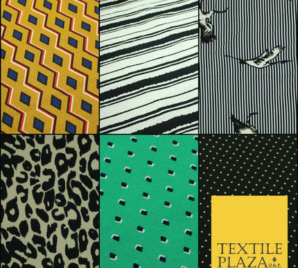 Premium Leopard Stripe Zig Zag Spot Bird Printed Bubble Crepe Dress Fabric 58"