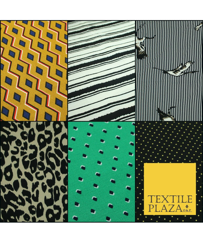 Premium Leopard Stripe Zig Zag Spot Bird Printed Bubble Crepe Dress Fabric 58"