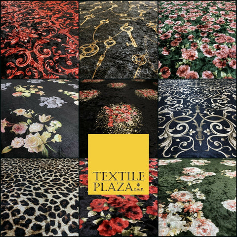 Various Floral Ornate Leopard Flowers Printed Soft Stretch Velvet Dress Fabric
