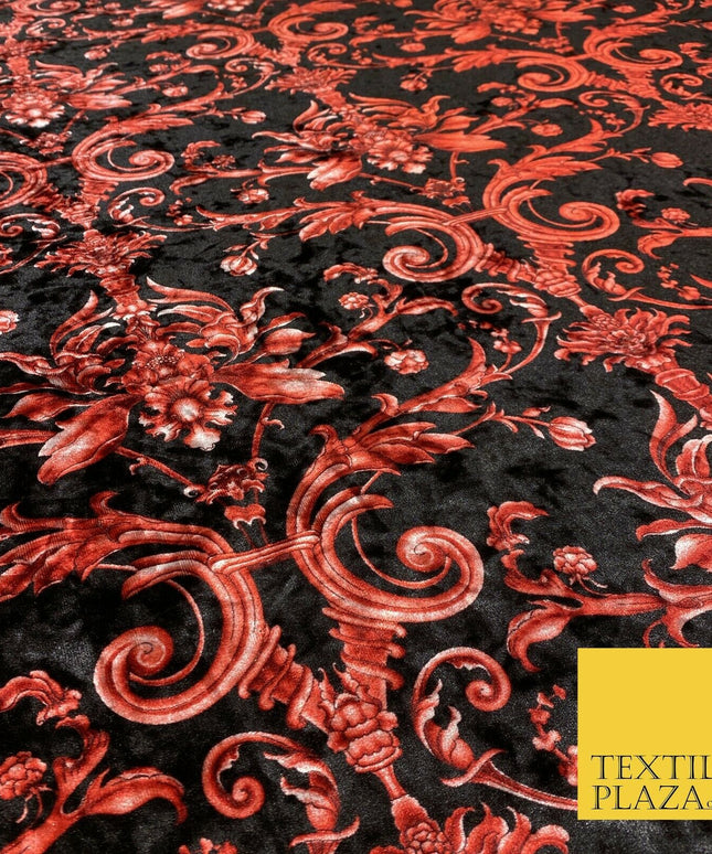 Various Floral Ornate Leopard Flowers Printed Soft Stretch Velvet Dress Fabric