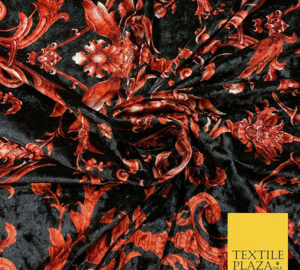 Various Floral Ornate Leopard Flowers Printed Soft Stretch Velvet Dress Fabric