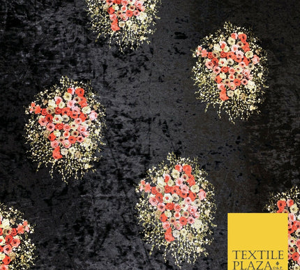 Various Floral Ornate Leopard Flowers Printed Soft Stretch Velvet Dress Fabric