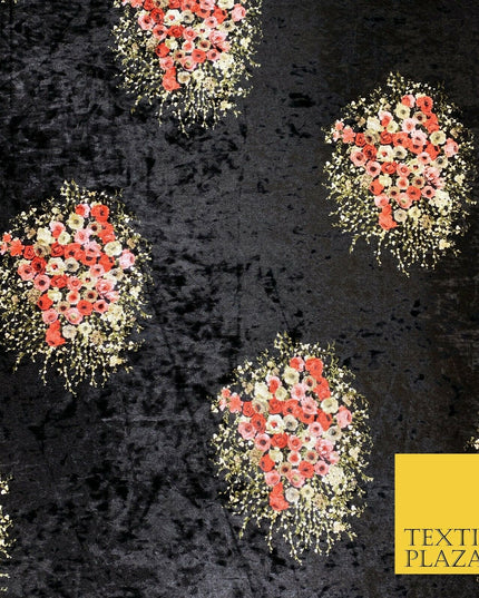 Various Floral Ornate Leopard Flowers Printed Soft Stretch Velvet Dress Fabric