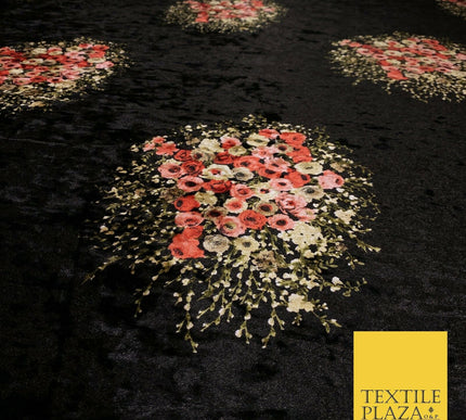 Various Floral Ornate Leopard Flowers Printed Soft Stretch Velvet Dress Fabric