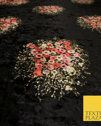Various Floral Ornate Leopard Flowers Printed Soft Stretch Velvet Dress Fabric