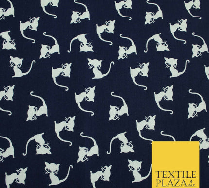 Soft Blue White Siamese Cats Printed Brushed Stretch Rayon Jersey Fabric 1952