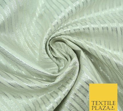 Silver Diagonal Striped Shimmer Metallic Foil Shiny LAME Banarsi DressFabric2280