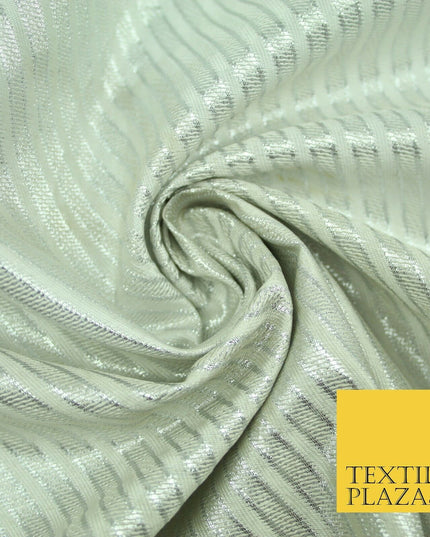 Silver Diagonal Striped Shimmer Metallic Foil Shiny LAME Banarsi DressFabric2280