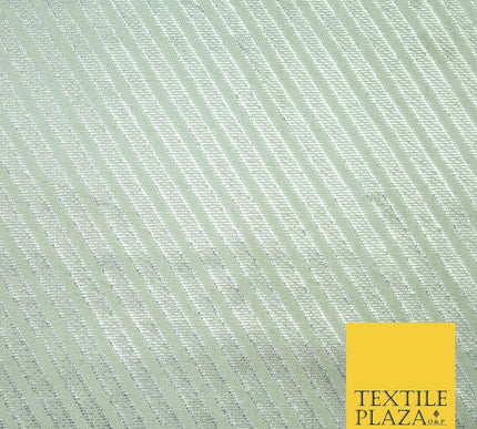 Silver Diagonal Striped Shimmer Metallic Foil Shiny LAME Banarsi DressFabric2280