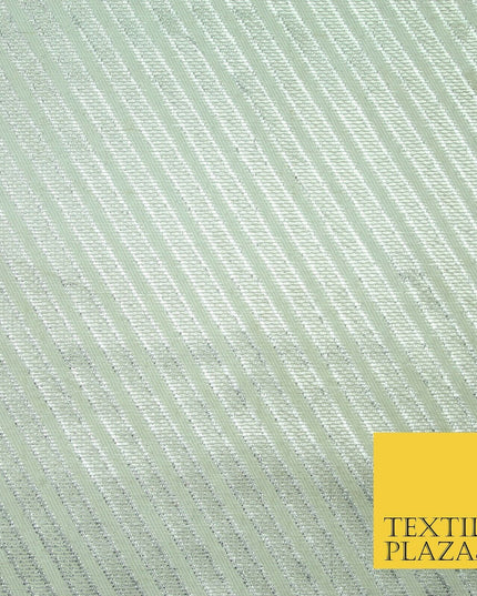 Silver Diagonal Striped Shimmer Metallic Foil Shiny LAME Banarsi DressFabric2280