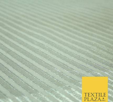 Silver Diagonal Striped Shimmer Metallic Foil Shiny LAME Banarsi DressFabric2280
