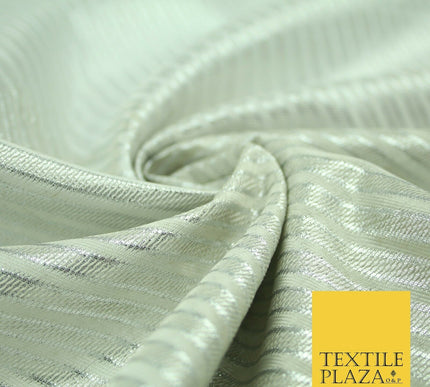 Silver Diagonal Striped Shimmer Metallic Foil Shiny LAME Banarsi DressFabric2280