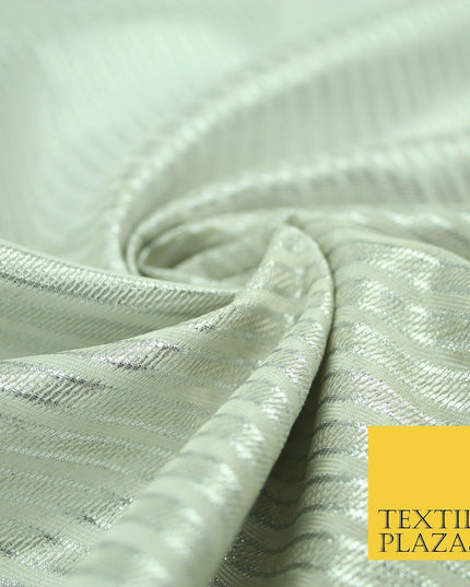 Silver Diagonal Striped Shimmer Metallic Foil Shiny LAME Banarsi DressFabric2280