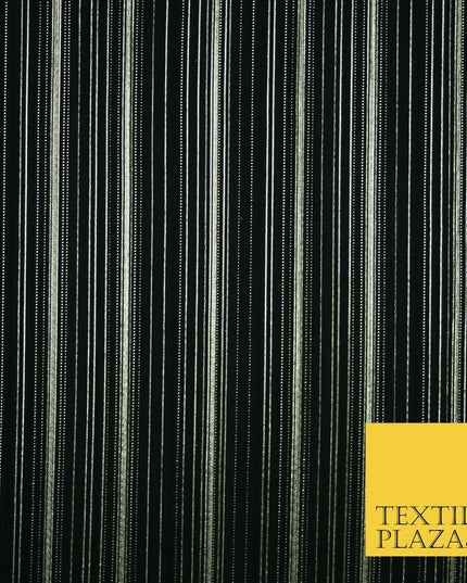 BLACK Pleated Crushed Satin Dress Dance Fabric Gold Metallic Stripe Foil    2421
