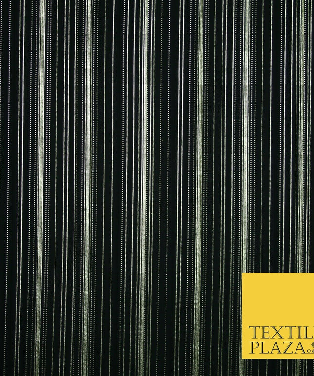 BLACK Pleated Crushed Satin Dress Dance Fabric Gold Metallic Stripe Foil    2421