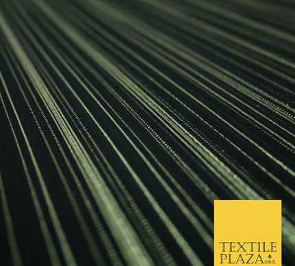 BLACK Pleated Crushed Satin Dress Dance Fabric Gold Metallic Stripe Foil    2421